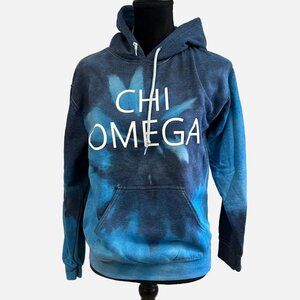 CHI OMEGA Sorority Hoodie Sweatshirt SMALL ΧΩ NWT BLUE TIE DYE